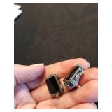 Vintage Silver Filigree Square Onyx - Pair with Blue-Enamel M Crest Shield Charm