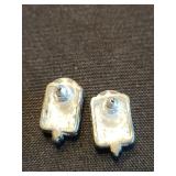 Vintage Silver Filigree Square Onyx - Pair with Blue-Enamel M Crest Shield Charm