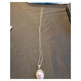 Sterling Silver Amethyst Oval Pendant Necklace with Rope-Edge Bezel