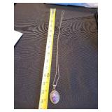 Sterling Silver Amethyst Oval Pendant Necklace with Rope-Edge Bezel