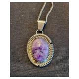 Sterling Silver Amethyst Oval Pendant Necklace with Rope-Edge Bezel