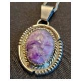 Sterling Silver Amethyst Oval Pendant Necklace with Rope-Edge Bezel