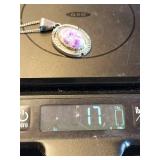 Sterling Silver Amethyst Oval Pendant Necklace with Rope-Edge Bezel