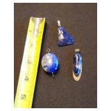 Three Lapis Lazuli Pendants - Triangular, Oval & Teardrop, Silver (Lot of 3)