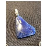 Three Lapis Lazuli Pendants - Triangular, Oval & Teardrop, Silver (Lot of 3)