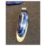 Three Lapis Lazuli Pendants - Triangular, Oval & Teardrop, Silver (Lot of 3)