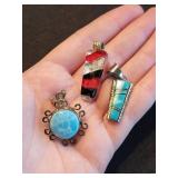 Sterling Silver Turquoise Inlay Pendant Trio (Lot of 3)