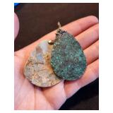 Teardrop Stone Pendants - Turquoise & Mosaic, Silver Bails (2-Pack)