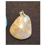 Teardrop Stone Pendants - Turquoise & Mosaic, Silver Bails (2-Pack)