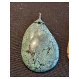 Teardrop Stone Pendants - Turquoise & Mosaic, Silver Bails (2-Pack)