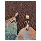 Teardrop Stone Pendants - Turquoise & Mosaic, Silver Bails (2-Pack)