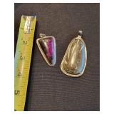 Sterling Silver Pendants - Purple Stone Cabochon & Engraved Gray Stone