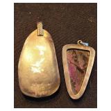 Sterling Silver Pendants - Purple Stone Cabochon & Engraved Gray Stone