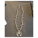 Turquoise Horseshoe Pendant Necklace on Silver Bead Chain (Double-Strand)