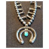 Turquoise Horseshoe Pendant Necklace on Silver Bead Chain (Double-Strand)