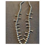 Turquoise Horseshoe Pendant Necklace on Silver Bead Chain (Double-Strand)