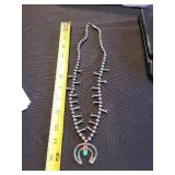 Turquoise Horseshoe Pendant Necklace on Silver Bead Chain (Double-Strand)