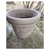 Blue Glass Gazing Ball on Ornate Pedestal & Beige Planter Blue Glass Gazing Ball on Ornate Pedestal & Beige Planter