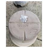 Blue Glass Gazing Ball on Ornate Pedestal & Beige Planter Blue Glass Gazing Ball on Ornate Pedestal & Beige Planter