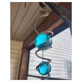 Turquoise Glass Bead Spiral Wind Chime - 3 Faceted Orbs Hanging Ornament Turquoise Glass Bead Spiral Wind Chime - 3 Faceted Orbs Hanging Ornament