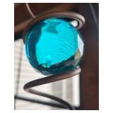 Turquoise Glass Bead Spiral Wind Chime - 3 Faceted Orbs Hanging Ornament Turquoise Glass Bead Spiral Wind Chime - 3 Faceted Orbs Hanging Ornament