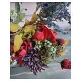 Ceramic Vases - Pair with Blue Grapes Pattern & Dried Floral Arrangements Ceramic Vases - Pair with Blue Grapes Pattern & Dried Floral Arrangements