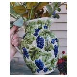 Ceramic Vases - Pair with Blue Grapes Pattern & Dried Floral Arrangements Ceramic Vases - Pair with Blue Grapes Pattern & Dried Floral Arrangements