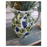 Ceramic Vases - Pair with Blue Grapes Pattern & Dried Floral Arrangements Ceramic Vases - Pair with Blue Grapes Pattern & Dried Floral Arrangements