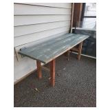 Weathered Green Wooden Outdoor Bench with Plank-Top Weathered Green Wooden Outdoor Bench with Plank-Top