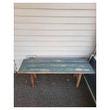 Weathered Green Wooden Outdoor Bench with Plank-Top Weathered Green Wooden Outdoor Bench with Plank-Top