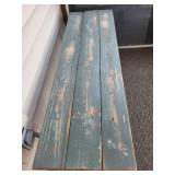 Weathered Green Wooden Outdoor Bench with Plank-Top Weathered Green Wooden Outdoor Bench with Plank-Top