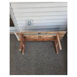 Weathered Green Wooden Outdoor Bench with Plank-Top Weathered Green Wooden Outdoor Bench with Plank-Top