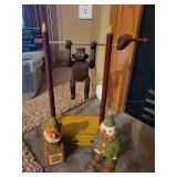 Hand-Carved Wooden Circus Figure Set - Gorilla on Bar with Clowns Hand-Carved Wooden Circus Figure Set - Gorilla on Bar with Clowns