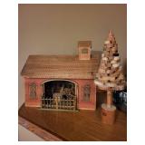Vintage Wooden Toy House with Horses & Tree Sculpture Vintage Wooden Toy House with Horses & Tree Sculpture