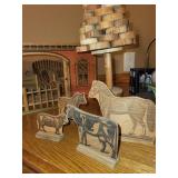 Vintage Wooden Toy House with Horses & Tree Sculpture Vintage Wooden Toy House with Horses & Tree Sculpture