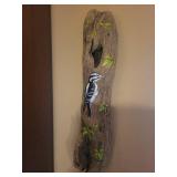 Driftwood Wall Sculpture - Painted Woodpecker on Natural Log Driftwood Wall Sculpture - Painted Woodpecker on Natural Log