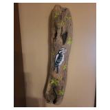 Driftwood Wall Sculpture - Painted Woodpecker on Natural Log Driftwood Wall Sculpture - Painted Woodpecker on Natural Log