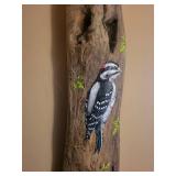Driftwood Wall Sculpture - Painted Woodpecker on Natural Log Driftwood Wall Sculpture - Painted Woodpecker on Natural Log