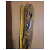 Driftwood Wall Sculpture - Painted Woodpecker on Natural Log Driftwood Wall Sculpture - Painted Woodpecker on Natural Log
