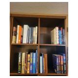 Christian & History Books - Assorted Titles on Wooden Shelf Christian & History Books - Assorted Titles on Wooden Shelf