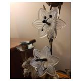 Brass Floral Candelabra Pair with Frosted Glass Lily Accents Brass Floral Candelabra Pair with Frosted Glass Lily Accents