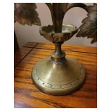 Brass Floral Candelabra Pair with Frosted Glass Lily Accents Brass Floral Candelabra Pair with Frosted Glass Lily Accents