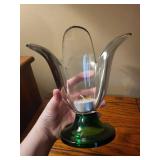 Brass Floral Candelabra Pair with Frosted Glass Lily Accents Brass Floral Candelabra Pair with Frosted Glass Lily Accents