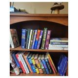 Assorted Books Collection on Wooden Shelf - Mystery, History & SciFi Assorted Books Collection on Wooden Shelf - Mystery, History & SciFi