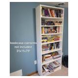 White Wood Bookcase - Tall Open-Shelf Unit 31'W x 11'D x 79'H White Wood Bookcase - Tall Open-Shelf Unit 31'W x 11'D x 79'H