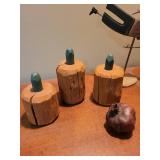 Folk Art Halloween Scene: Metal Figure & 3 Carved Wood pumpkins Folk Art Halloween Scene: Metal Figure & 3 Carved Wood pumpkins