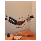 Folk Art Halloween Scene: Metal Figure & 3 Carved Wood pumpkins Folk Art Halloween Scene: Metal Figure & 3 Carved Wood pumpkins