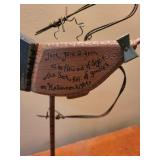 Folk Art Halloween Scene: Metal Figure & 3 Carved Wood pumpkins Folk Art Halloween Scene: Metal Figure & 3 Carved Wood pumpkins