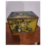 Vintage Tin Storage Box - Colorful Kitchen Scene - Brass Latch Vintage Tin Storage Box - Colorful Kitchen Scene - Brass Latch