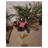 Floral Centerpiece in Glass Vase with American Flags - Mixed Wildflowers Floral Centerpiece in Glass Vase with American Flags - Mixed Wildflowers